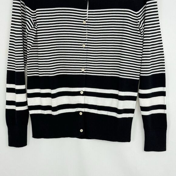Lands End Womens Nautical Striped Cardigan Small Black White 100% Supima Cotton - Picture 9 of 16